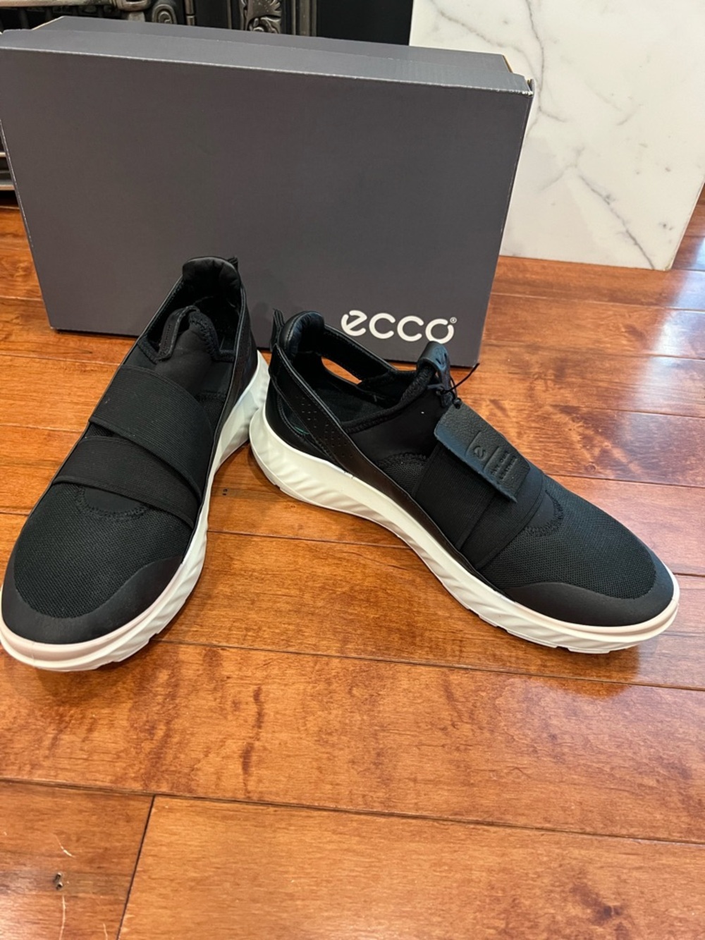 Ecco Women's Black Slip-On Athletic Sneakers with White Sole